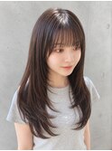 顔周りレイヤー×ナチュラルストレート/シースルーバング
