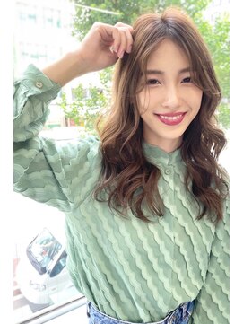 ジーナ 福岡天神(Zina) セシルカットフリンジウェーブx大人かわいい前髪ココアブラウン