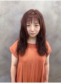 ロング/ツイストスパイラル/オレンジヘア/20.30代