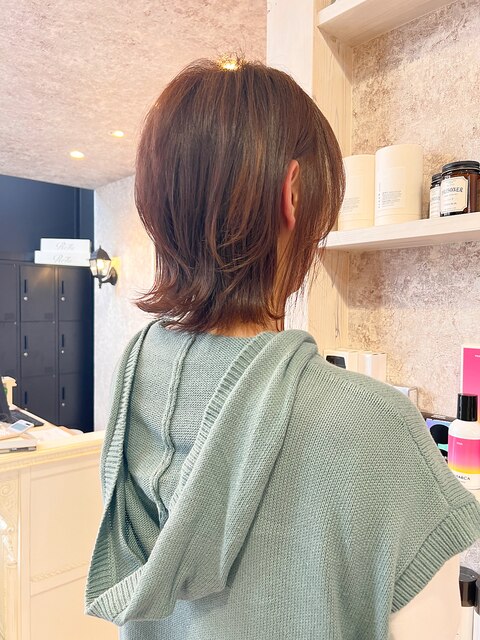福山美容室Caary 暖かみベージュ髪質改善レイヤーくびれボブ50代