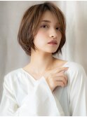 かきあげバングカーキベージュひし形ショートボブY越谷20代30代