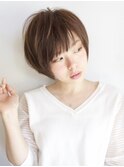 大人可愛い☆マッシュボブ前髪ありくすみベージュショート本厚木