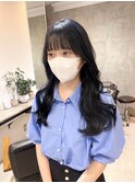ブルーブラック ネイビーカラー ウェーブ巻き