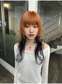ロングレイヤーマッシュウルフウルフオレンジカラー