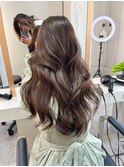 ハイライトカラーくびれヘアアプリコットオレンジ