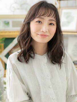 カバーヘア イヴ 戸頭店(COVER HAIR EVE) くせ毛風エアリーミディ小顔オン眉斜めバングc5戸頭20代30代40代