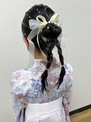 袴着付、ヘアアレンジ、三つ編み、可愛い、キッズ