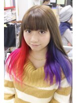 ストロベリーロックス 赤羽1番街店&nbsp;インナーカラー青、青紫、紫、赤紫、ピンク、赤の複数ヘアカラー