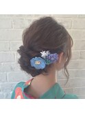 波巻きゆるアップ浴衣アレンジ/ヘアアレンジ/ヘアセット