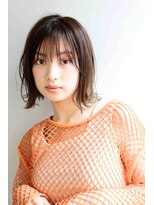 ムウ 難波(MOU)&nbsp;切りっぱなしボブルフ黒髪ネビージュ小顔ワンレン20代30代40代