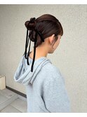 結婚式の前撮りヘアセット　ベロアリボン
