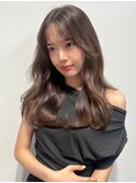 小顔薄めバングシアーカラーレイヤーナチュラルカール前髪美髪