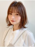 前髪 外ハネボブ くびれヘア ハイライトカラー"