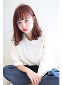 ぱつんと前髪　暖色系カラーモーブピンク外ハネボブ奈良清水