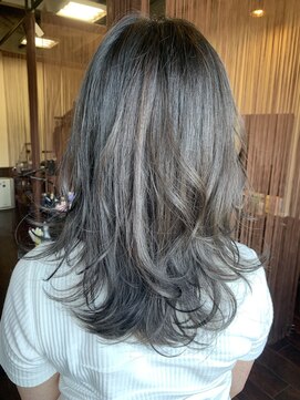 ヘアーエヌプラス (HAIR N+) レイヤーロング外ハネ巻き&ミックス巻き2 グレーベージュ