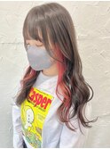 イヤリングカラーピンクインナーカラーミディアムレイヤー原宿
