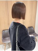 "久保田"切りっぱなしぷつっと大人ボブブラウンカラー