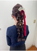 ツインポニーテールアレンジ　編み下ろしアレンジ