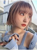 ハイライトミルクティーベージュ顔周りレイヤーカット/原宿