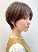 ショート 丸みボブ 美人ショート ベージュ 赤み消しカラー 40代