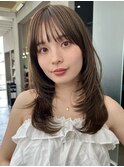 韓国風くびれレイヤー顔周りカット艶髪/フェザーバング