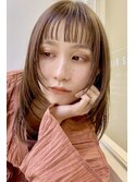 顔まわり小顔前髪カットベージュカラーミディアムレイヤーボブ