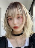 ブルーブラック艶髪イメチェンワイドバング外ハネ