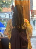 卒業式　袴  ロングカールハーフアップスタイル