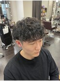 波巻きツイストスパイラルパーマツーブロック刈り上げ