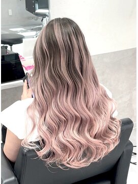 シエラ 心斎橋(CIERA.) ホワイトグレージュチェリーブラウンセミロングバレイヤージュ