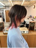 ブリーチデザインカラーピンクとウルフレイヤーカット