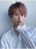 韓国ヘアーハイトーンピンクナチュラルウェーブアップバング