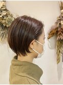 ショートボブ☆かきあげバング/ピンクブラウンカラー