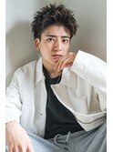men's スパイキーショート＃フェザーパーマブルーブラック