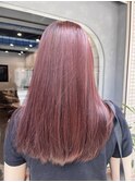 ブリーチ無し 秋 ボルドーピンク 髪質改善 艶ストレート