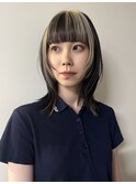 ミディアムレイヤーウルフカットデザインカラーブロックカラー