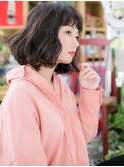 黒髪グレージュカラー前下がりボブくせ毛風c5北浦和20代30代40代