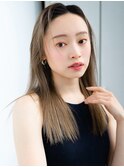 オリーブベージュシンプルストレート長めバングレイヤーロング