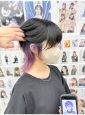 ピンクパープルインナーカラーグラデーションウルフカット