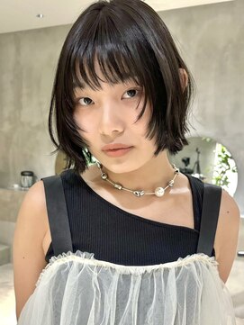 ハウ 心斎橋(how) 大人可愛い艶カラーカーキベージュブラウンミニウルフショート