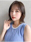 アプリコットオレンジイヤリングカラー外ハネボブくびれヘアa