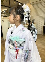 七五三さんヘアアレンジ玉ねぎポニースタイル和装カワイイ