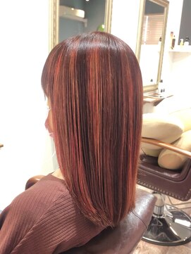 ヘアー グリーン(hair green) 30代40代50代/ミディアムストレート/オレンジハイライト