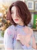 かきあげバングミルクティーピンクこなれボブc6戸頭20代30代40代
