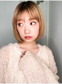 韓国風金髪ハイトーンカラー前下がりミニボブp1北浦和20代30代