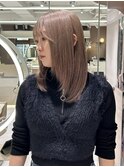 ピンクベージュ/ベージュカラー/ケアブリーチ/恵比寿美容室/前髪