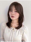 ミディアム/レイヤーカット/顔周りカット/透明感カラー
