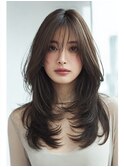 顔周りカットハッシュカットダークブラウンワンホンレイヤー韓国