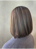 髪質改善カラー×ハイライト ミディアムボブ