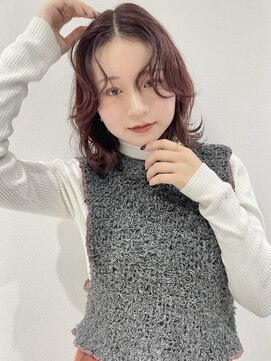 ラミエバイメルト 下北沢(lamie by melt) 外ハネボブレイヤーカットカシスピンクブリーチなしダブルカラー